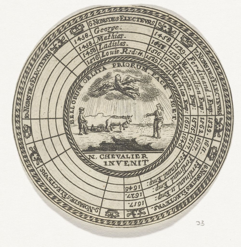 Penning met een embleem en de namen van de Boheemse koningen (1711 - 1720) by anonymous and Nicolas Chevalier