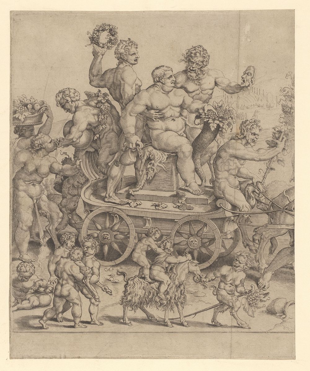 Triomf van Bacchus, linker plaat (1543) by Cornelis Bos, Giulio Romano and Maarten van Heemskerck