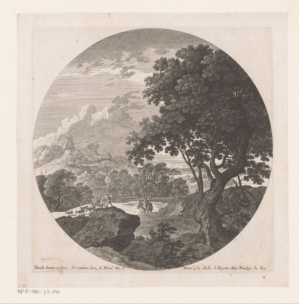 Landschap met twee mannen met kudde geiten (1613 - 1666) by Nicolas Perelle, Adam Perelle, Gabriel Perelle, Jean Leblond I…