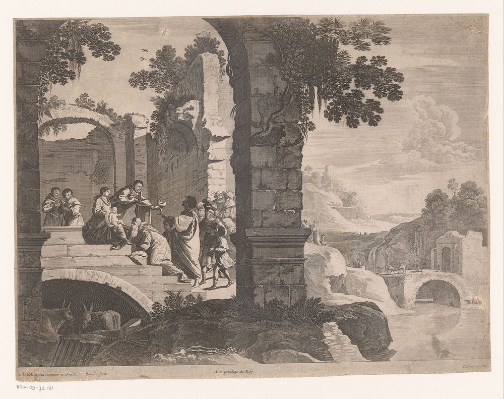 Aanbidding door de koningen (1640 - 1660) by Nicolas Perelle, Adam Perelle, Gabriel Perelle, Cornelis van Poelenburch, Daman…