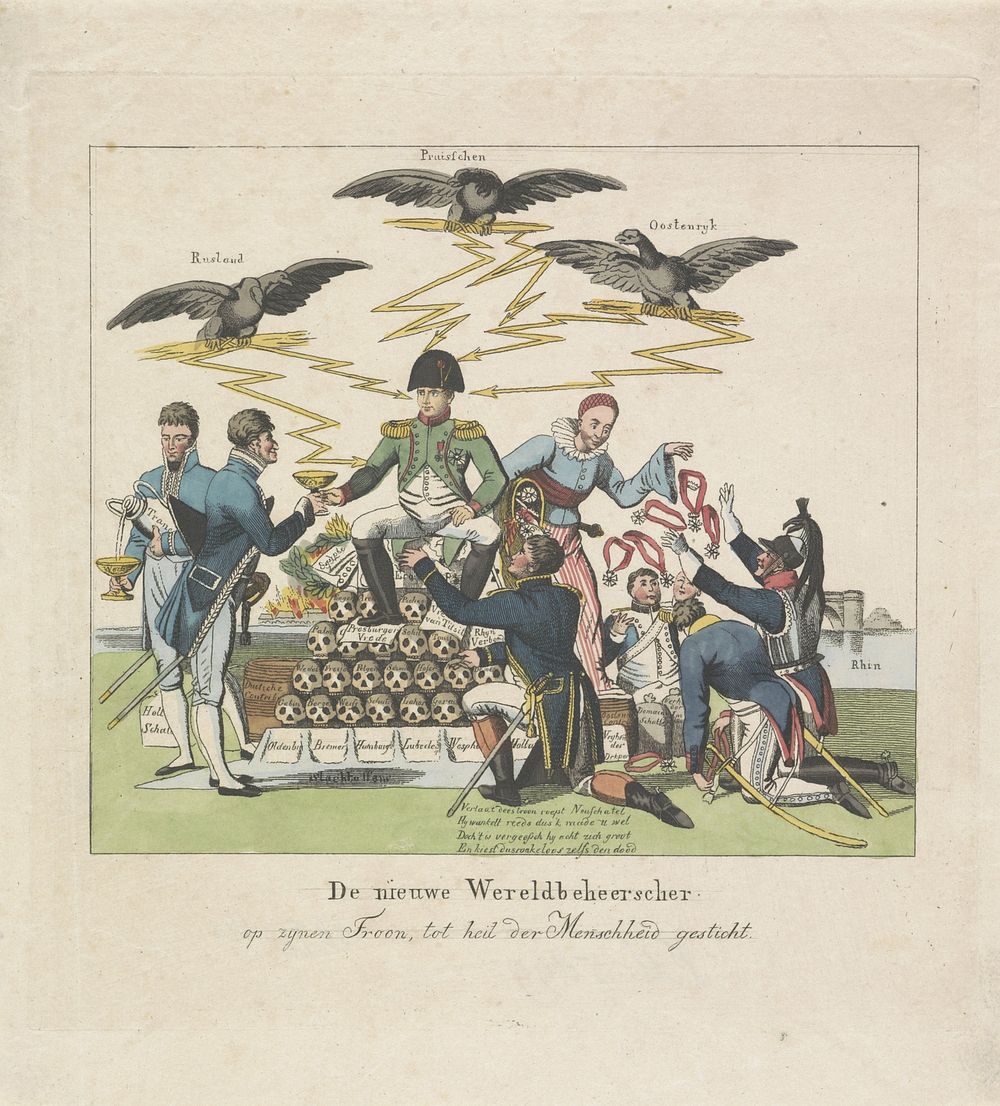Napoleon op een troon van mensenschedels, 1813 (1813) by anonymous