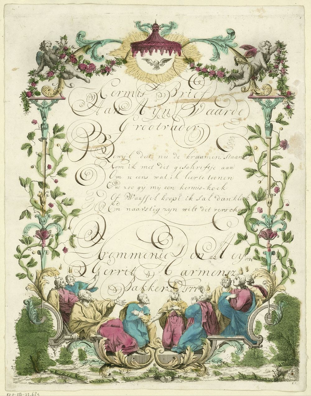 Wensbrief met de neerdaling van de Heilige Geest (1774) by Monogrammist IFL and anonymous
