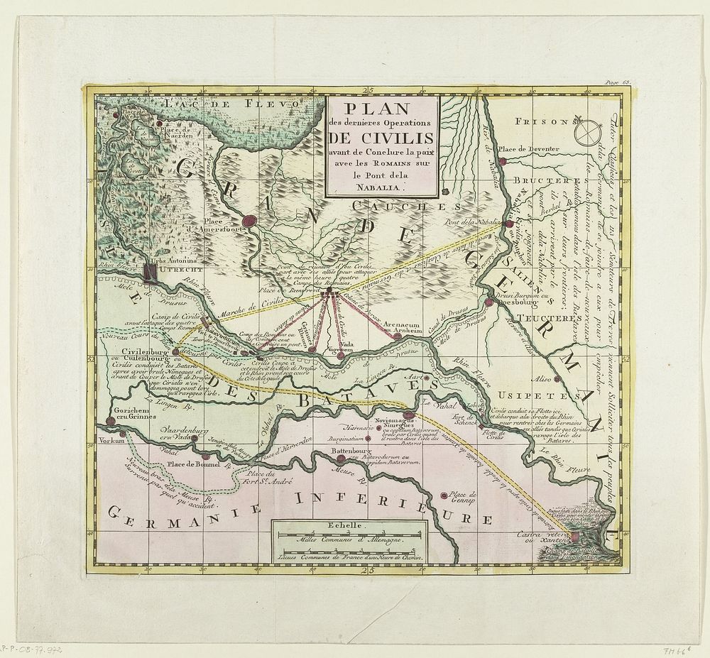 Kaart van de laatste krijgsmanoeuvres van Civilis, 69-70 (1768 - 1770) by anonymous