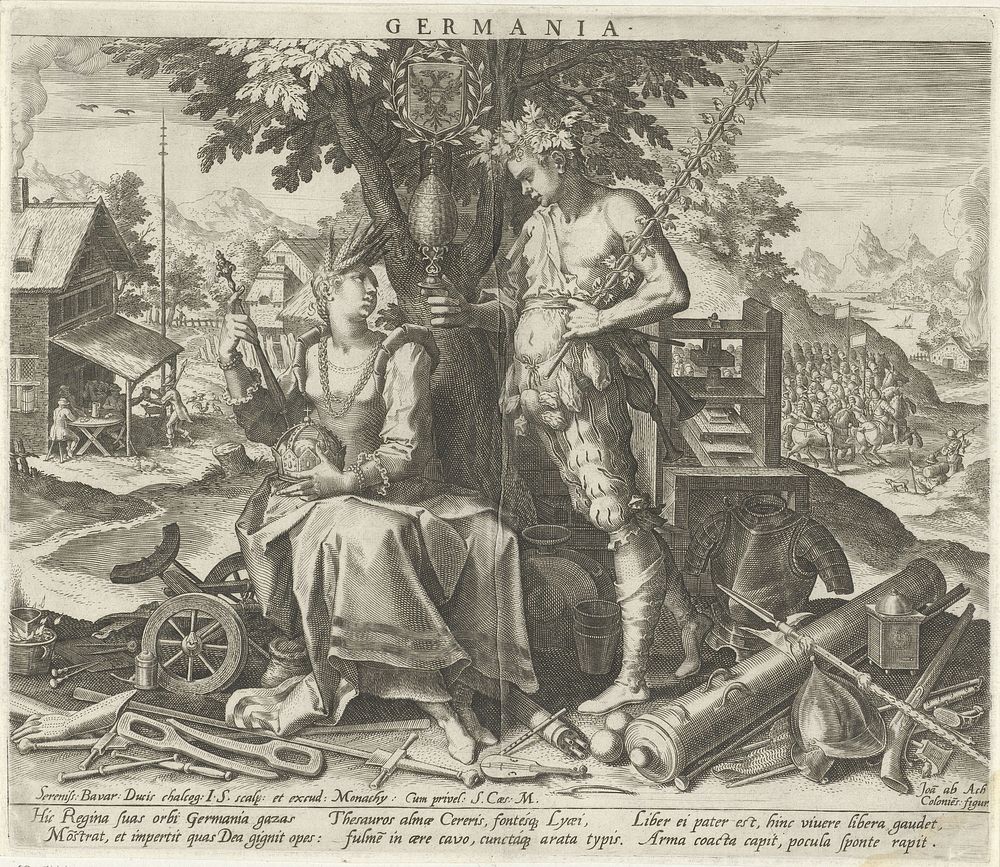 Duitsland met Ceres en Bacchus (1588 - 1595) by Johann Sadeler I, Hans von Aachen, Johann Sadeler I and Rudolf II van…