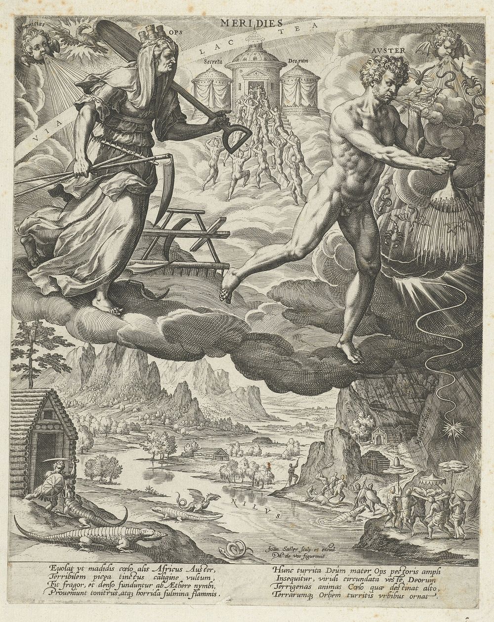 Zuidenwind (1560 - 1600) by Johann Sadeler I, Maerten de Vos and Johann Sadeler I