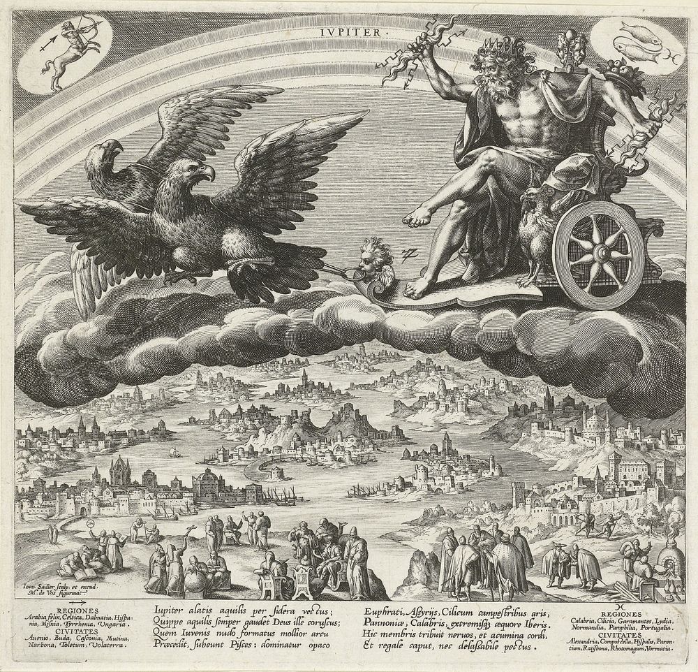 De planeet Jupiter en zijn invloed op de wereld (1585) by Johann Sadeler I, Maerten de Vos and Johann Sadeler I