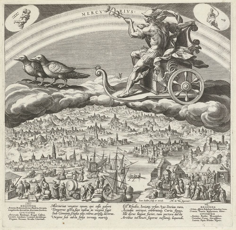 De planeet Mercurius en zijn invloed op de wereld (1585) by Johann Sadeler I, Maerten de Vos and Johann Sadeler I