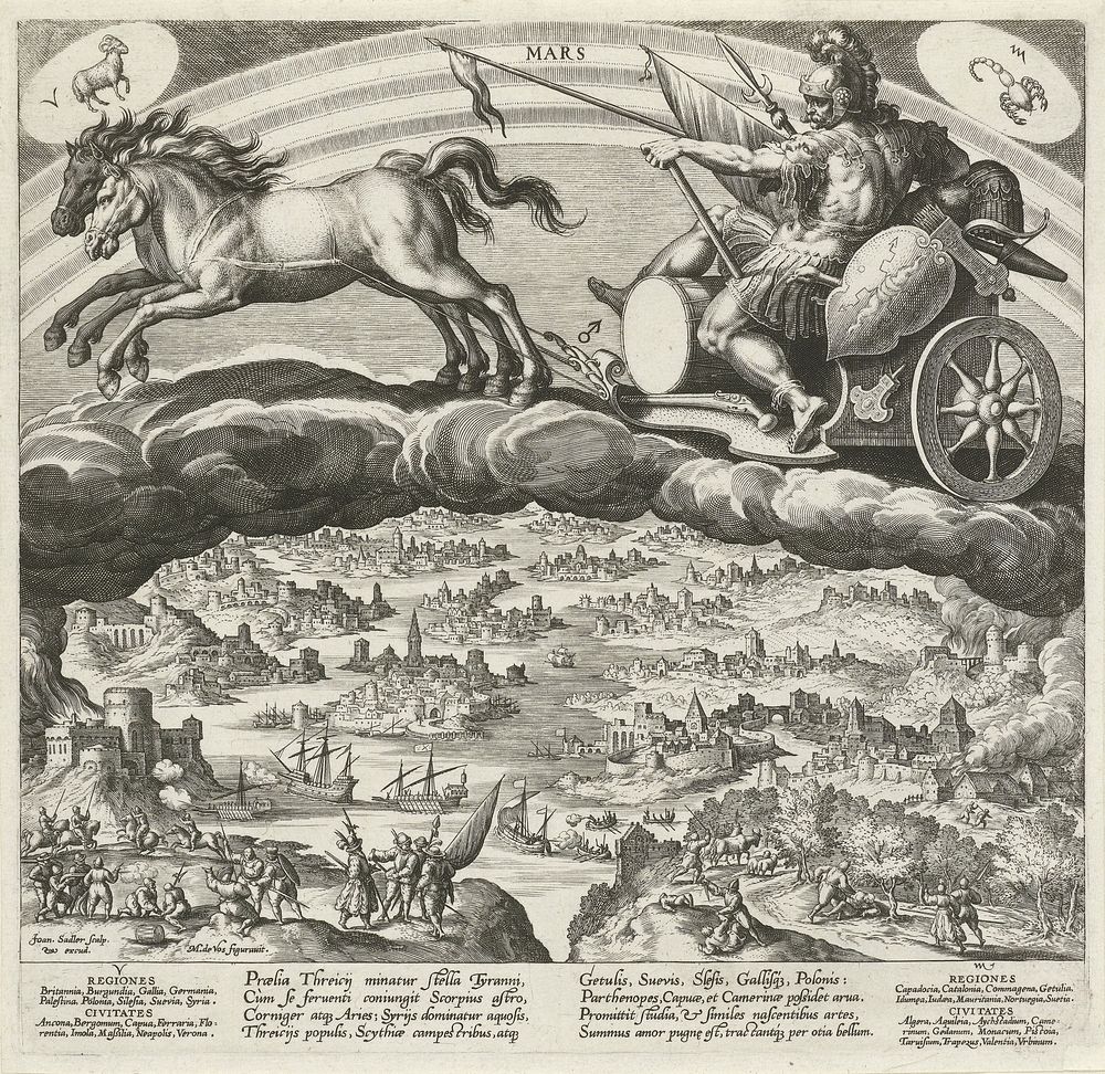 De planeet Mars en zijn invloed op de wereld (1585) by Johann Sadeler I, Maerten de Vos and Johann Sadeler I