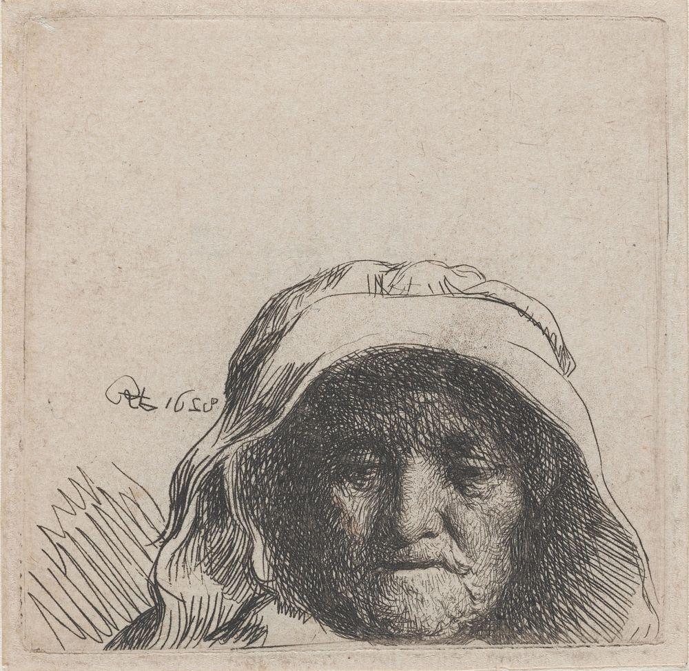 The artist's mother: head only, full face (1628) by Rembrandt van Rijn and Rembrandt van Rijn