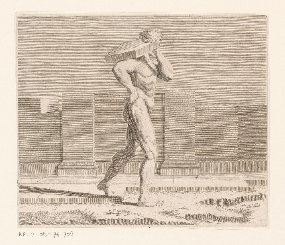 Naakte man met tegel op zijn schouder (1600) by anonymous