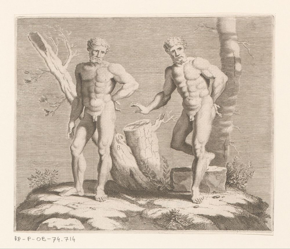 Twee naakte mannen bij boomstronken (1600) by anonymous