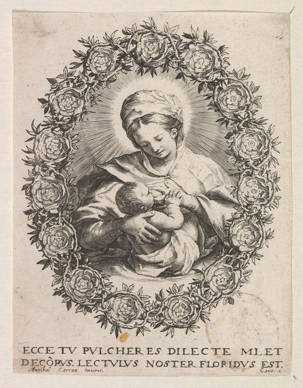Maria zoogt het Christuskind (1570 - 1678) by Raphaël Sadeler I, anonymous and Annibale Carracci