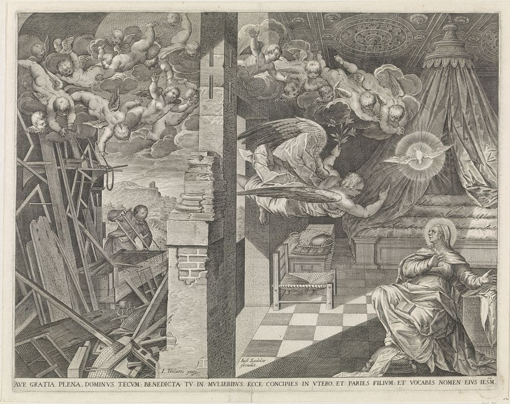 Annunciatie (1600 - 1620) by Justus Sadeler, Jacopo Tintoretto and Justus Sadeler