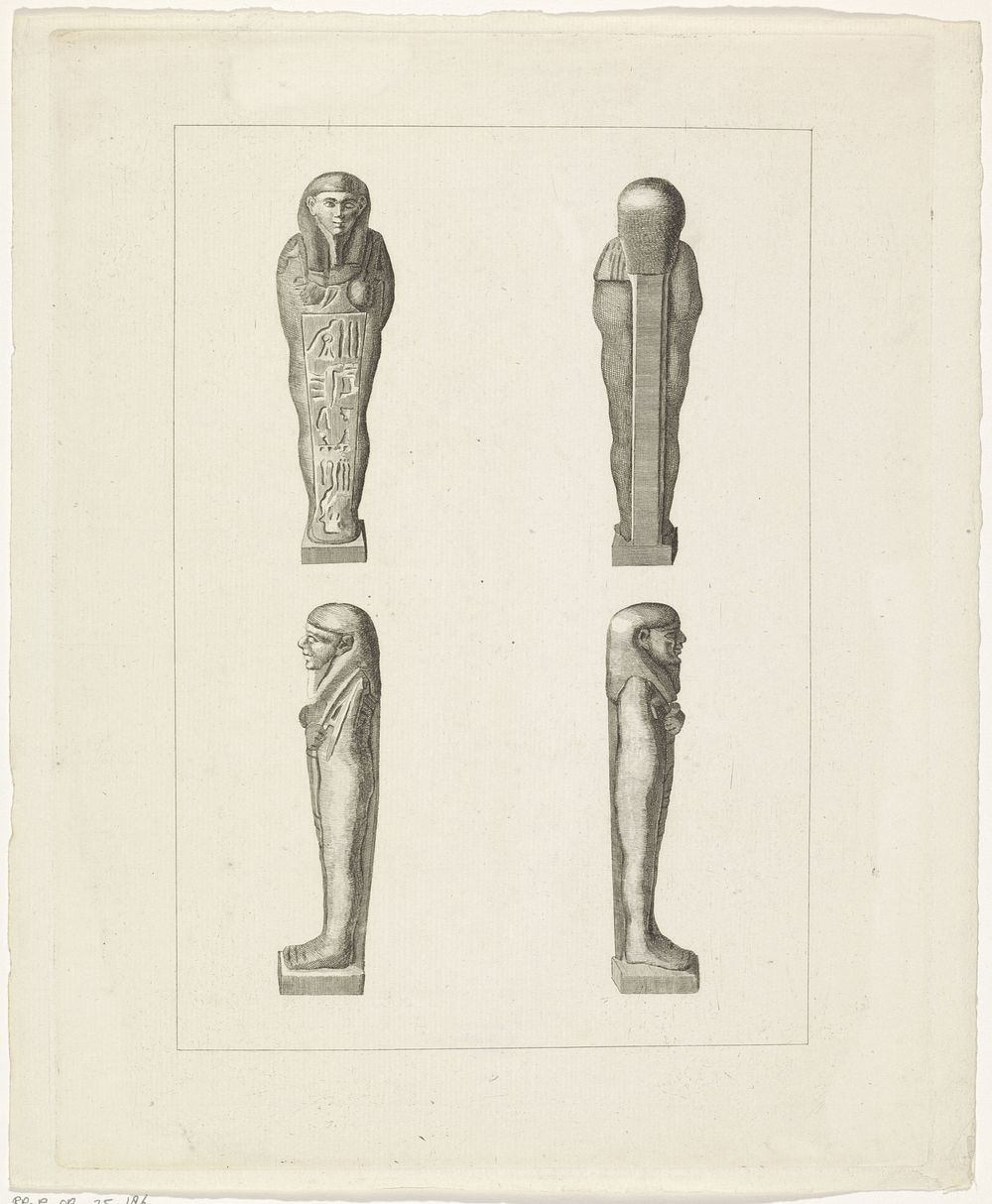 Verschillende aanzichten van een Egyptisch beeld (1750 - 1900) by anonymous