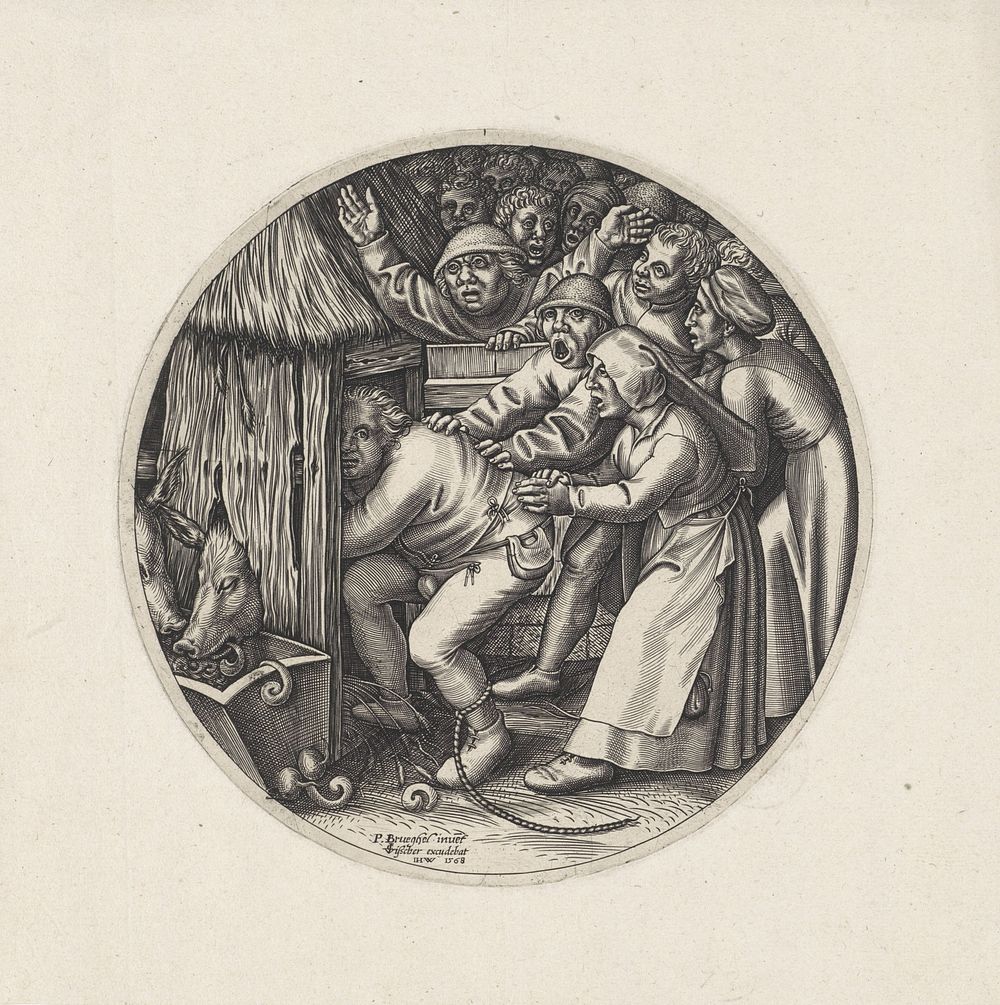 Het varken moet in zijn kot (1601 - 1652) by Johannes Wierix, Pieter Bruegel I and Claes Jansz Visscher II