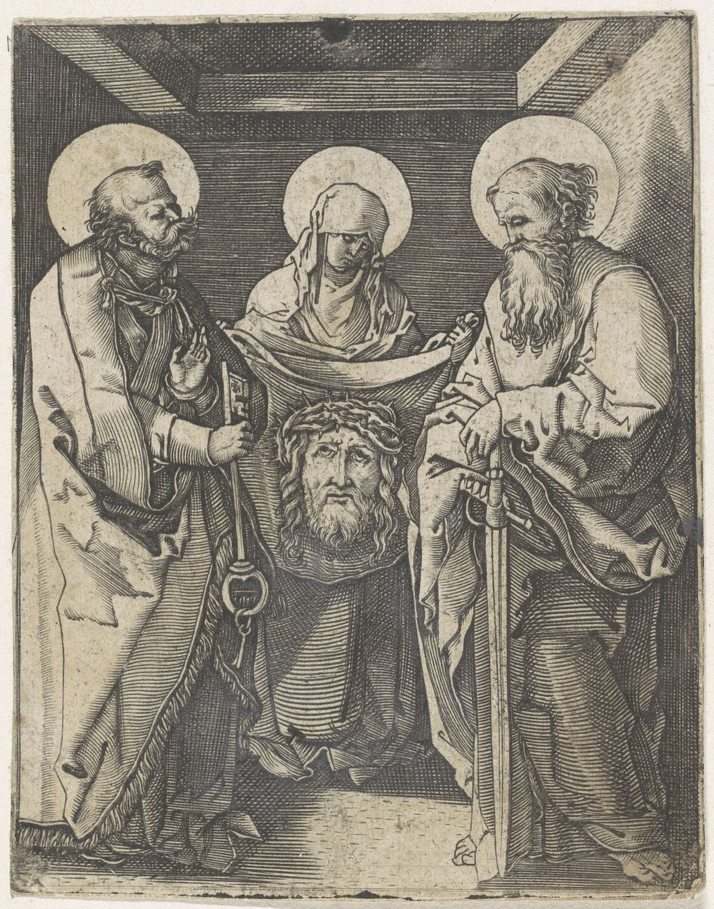 Heilige Veronica met zweetdoek staand tussen heiligen Petrus en Paulus (1481 - 1578) by anonymous and Albrecht Dürer