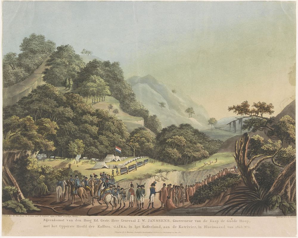Ontmoeting tussen gouverneur-generaal Janssens en de Xhosa leider Gaika, 1803 (1808 - 1810) by Ludwig Gottlieb Portman, Otto…