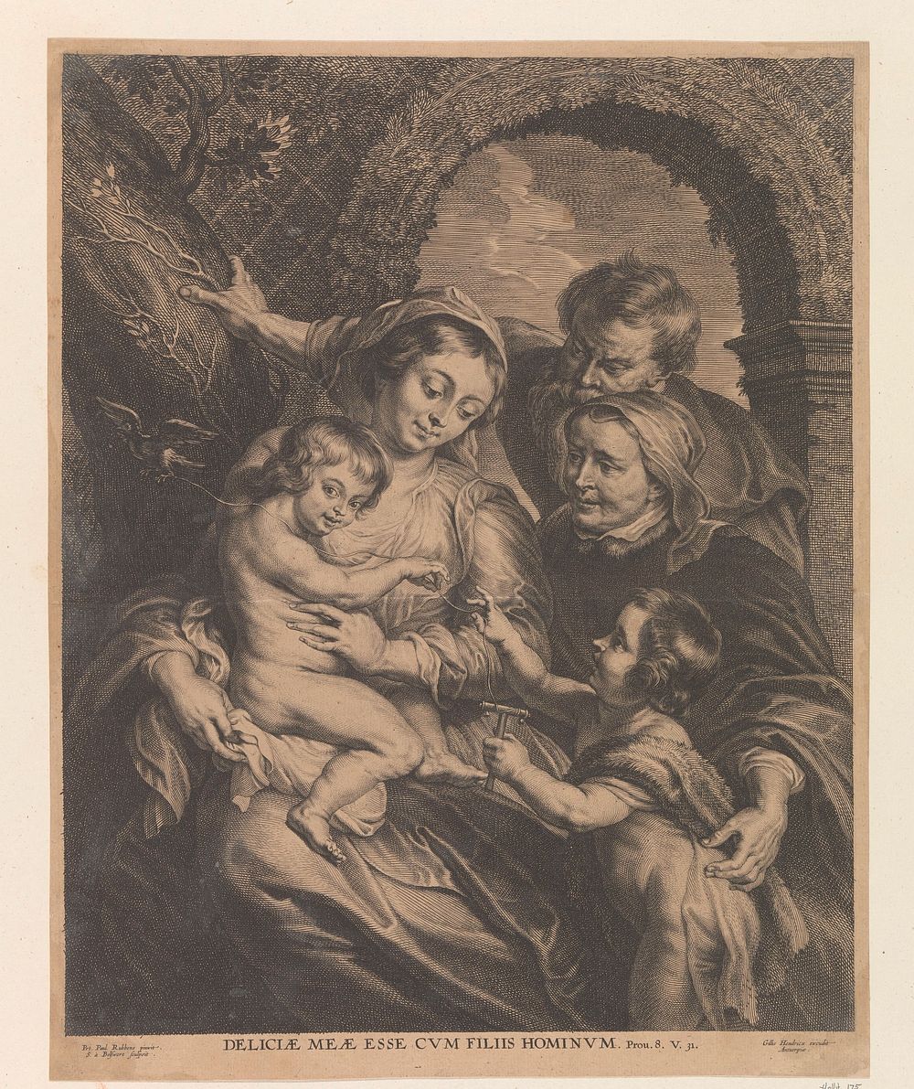 Heilige Familie met een distelvink (1596 - 1659) by Schelte Adamsz Bolswert, Peter Paul Rubens and Gilles Hendricx