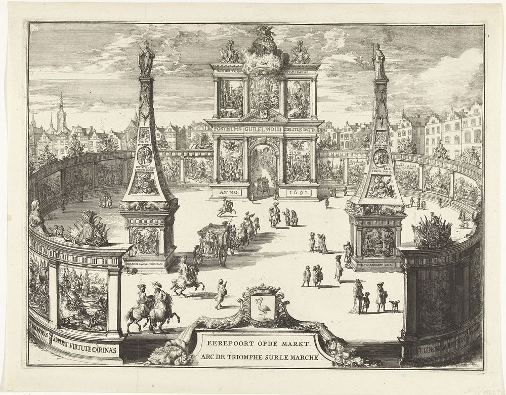 Erepoort op de markt, 1691 (1691) by Romeyn de Hooghe