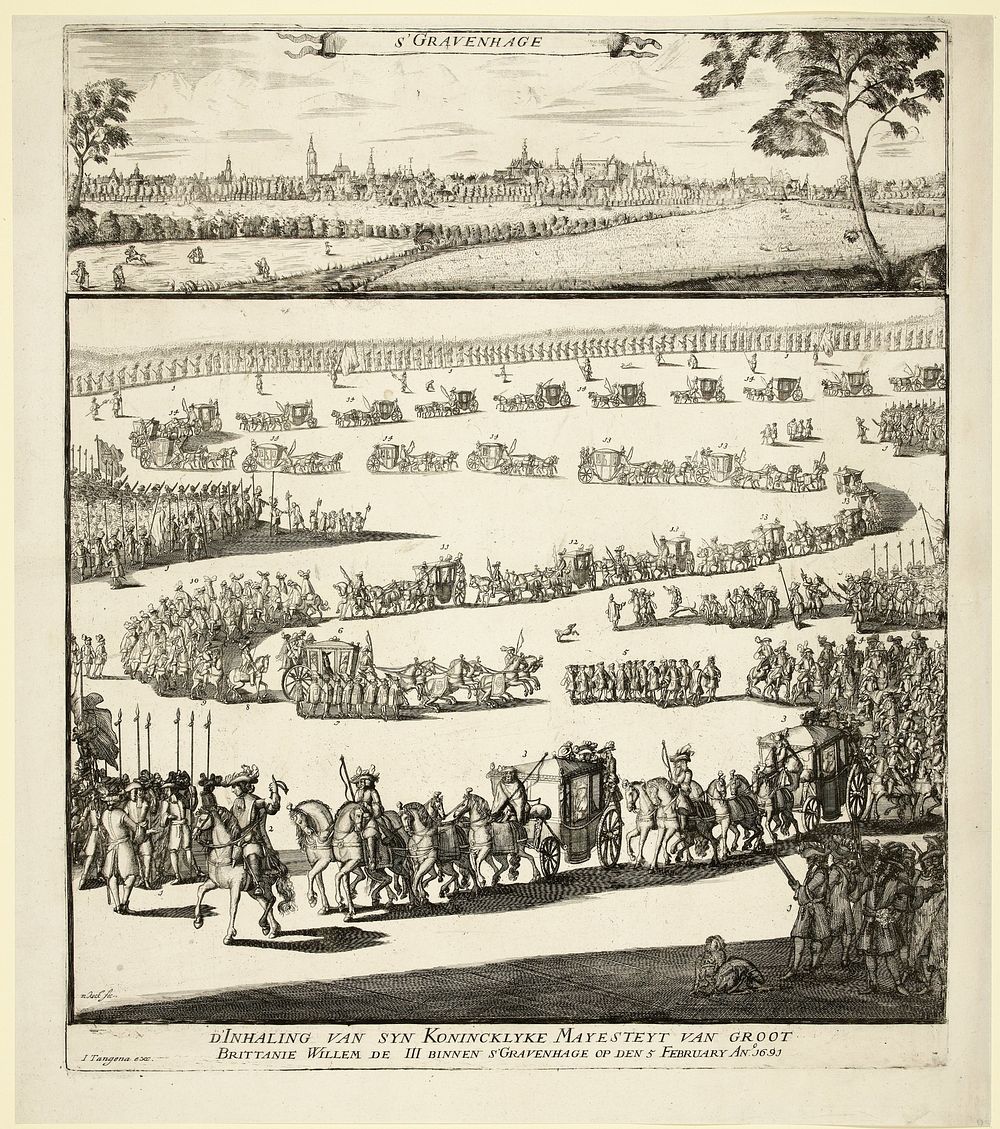 Intocht van Willem III te Den Haag, 1691 (1691) by Melis Jansz Kock and Johannes Tangena 17e eeuw