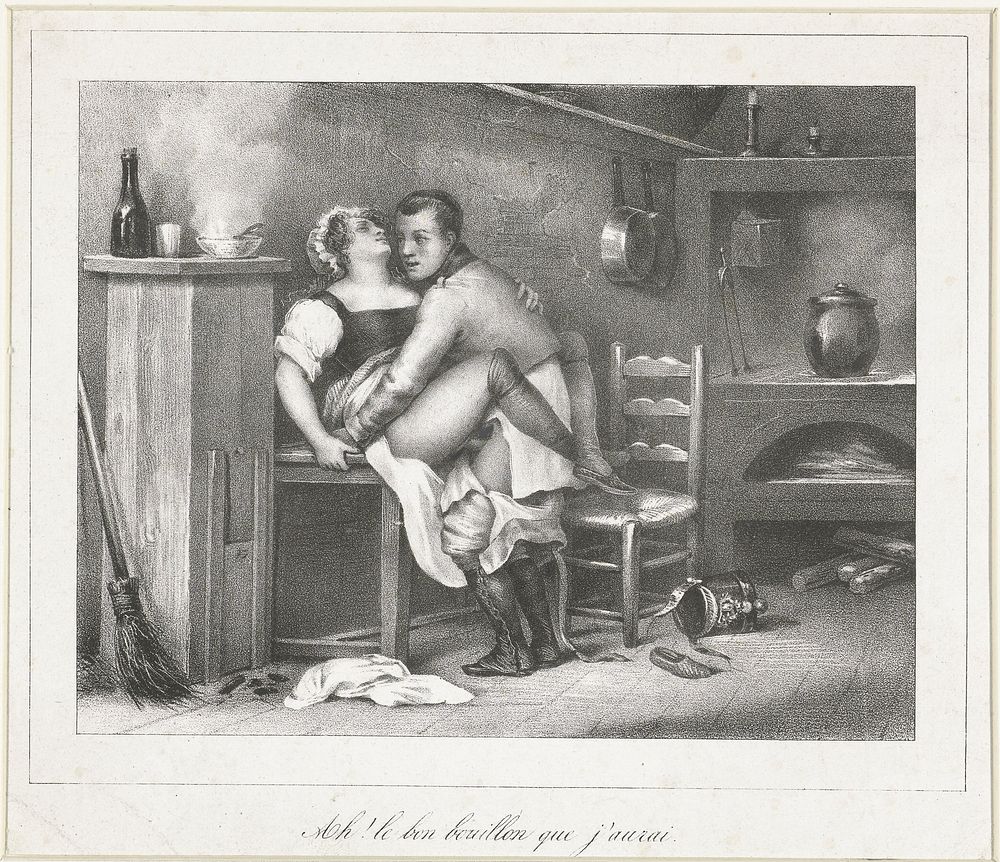Soldaat vrijend met een keukenmeid (c. 1800 - c. 1900) by anonymous