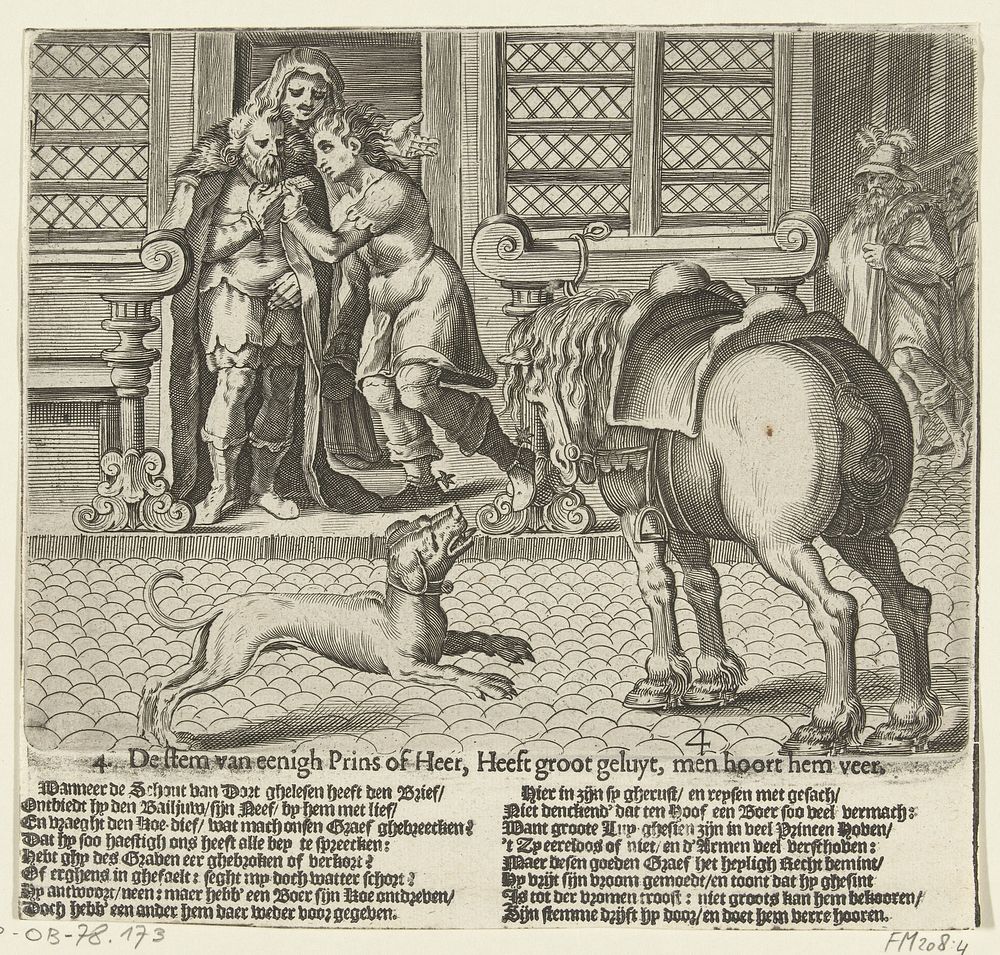 De schout van Dordrecht ontvangt de brief van de graaf (1613) by Bartholomeus Willemsz Dolendo and Claes Jansz Visscher II