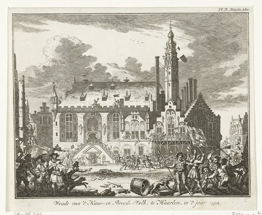 Opstand van het Kaas- en Broodvolk te Haarlem, 1492 (1749 - 1799) by anonymous and Simon Fokke