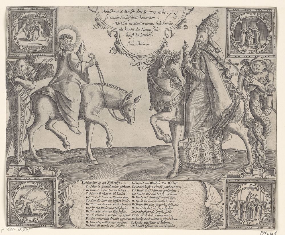 Christus op de ezel, de paus te paard (1600 - 1624) by anonymous and Jan Amelisz