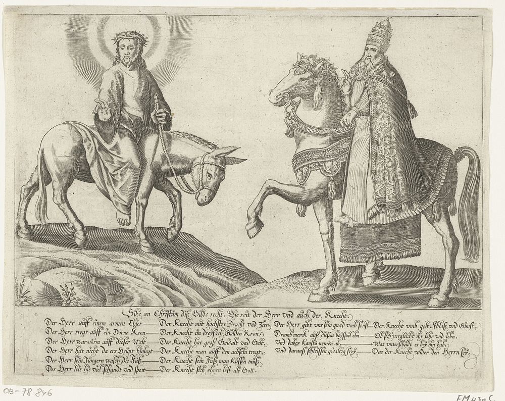 Christus op de ezel, de paus te paard (1600 - 1624) by anonymous
