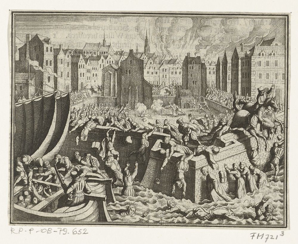 Spaanse Furie: inwoners vluchten in de Schelde, 1576 (1613 - 1699) by anonymous and Frans Hogenberg