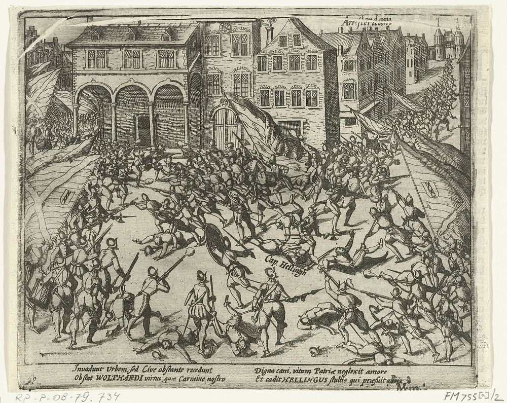 Staatse troep verslagen op de Dam, 1577 (1613 - 1615) by anonymous and Frans Hogenberg
