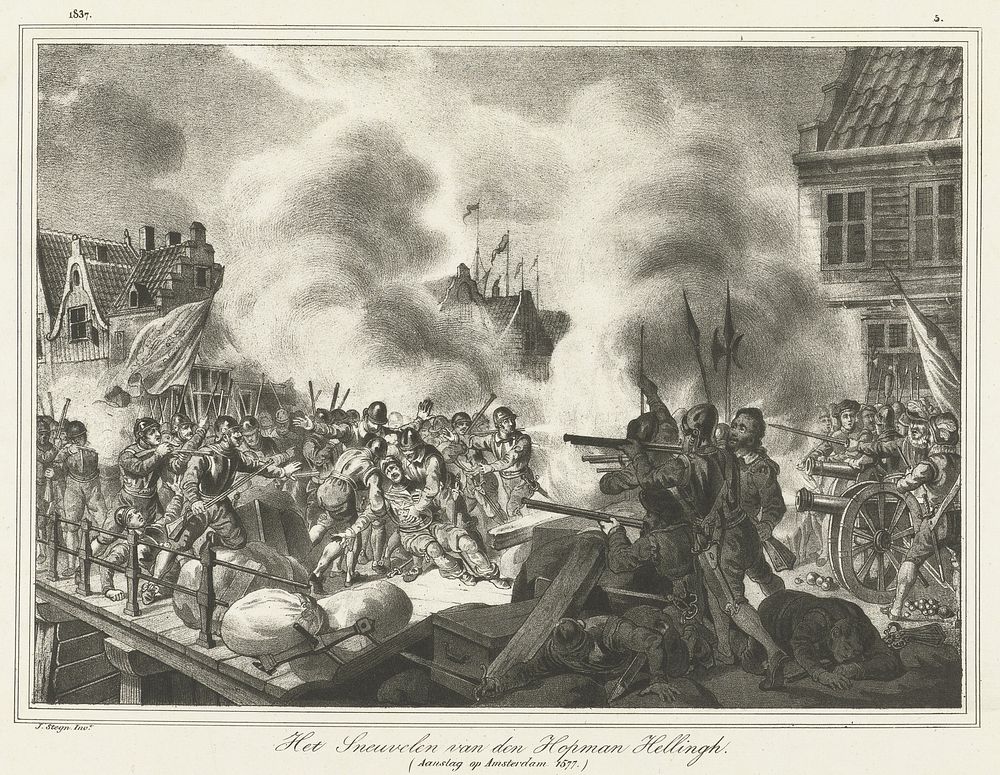 Het sneuvelen van Helling tijdens de aanslag op Amsterdam, 1577 (1837) by Johannes Steyn
