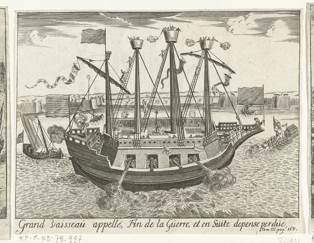 Het schip Fin de la guerre, 1585 (1613 - 1699) by Lamberecht Causé and Frans Hogenberg