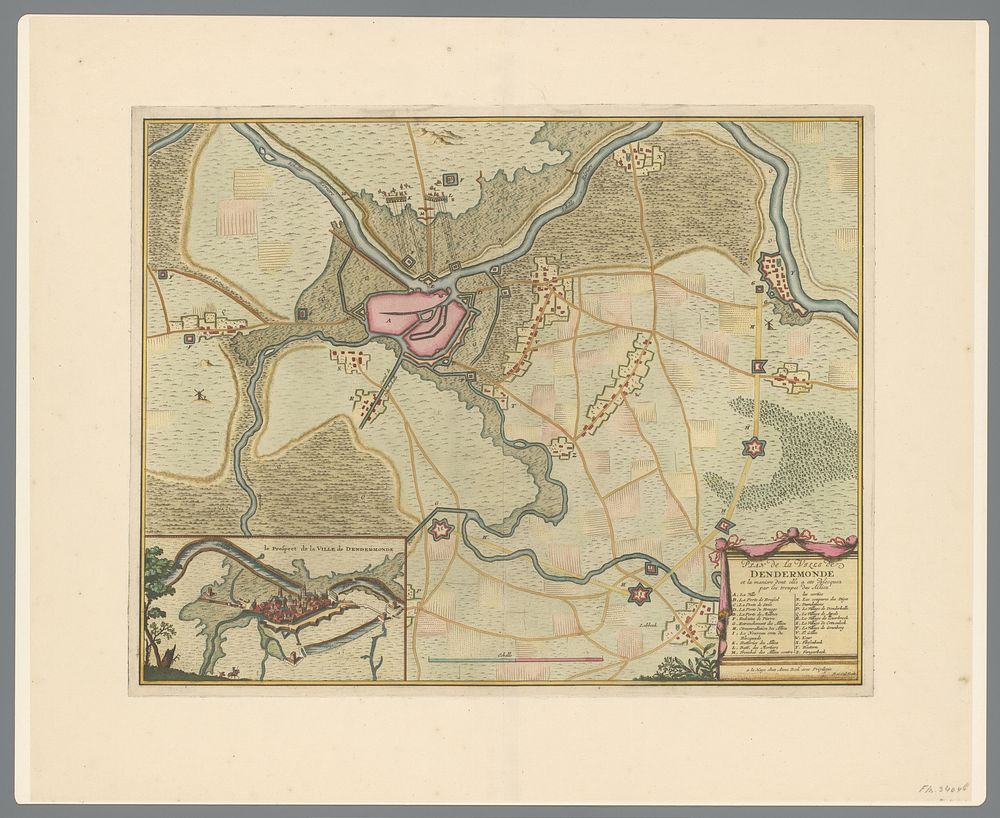Kaart van het beleg van Dendermonde, 1706 (1706) by Pieter van Call II and Anna Beeck
