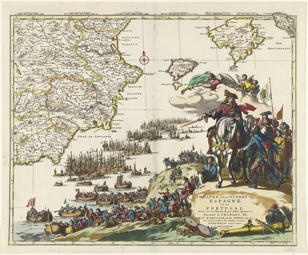 Kaart van Spanje en Portugal, ca. 1703 (1703) by Jan Luyken, Pieter Mortier I, Pieter Mortier I and Charles VI Holy Roman…