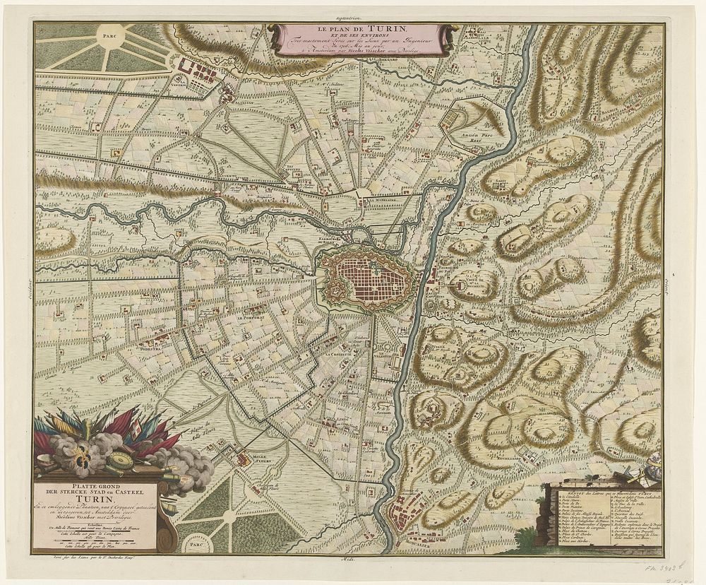 Kaart van Turijn en omgeving, 1706 (1706) by Nicolaes Visscher II, Charles Desbordes and weduwe Nicolaes Visscher II