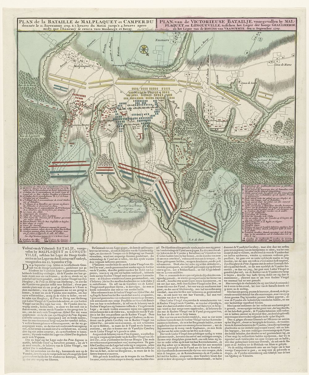 Kaart van de slag bij Malplaquet, 1709 (1709) by anonymous and weduwe Nicolaes Visscher II
