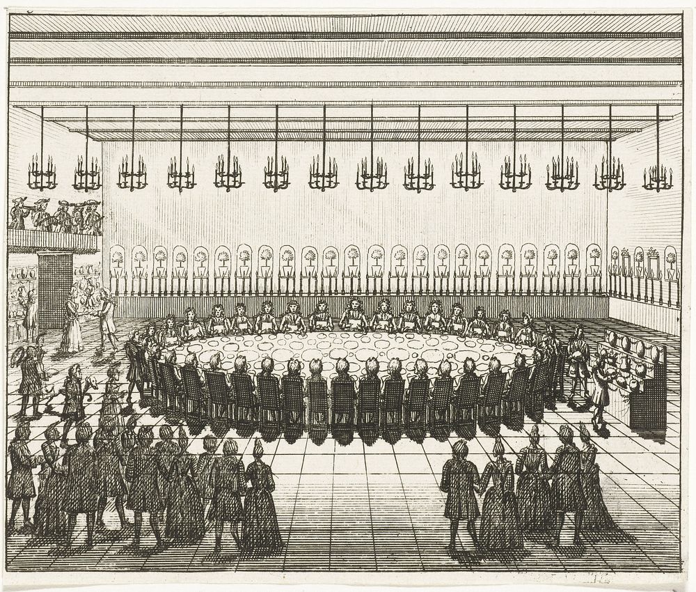 Feestmaal in een zaal aan een ronde tafel, 1714 (1714) by anonymous