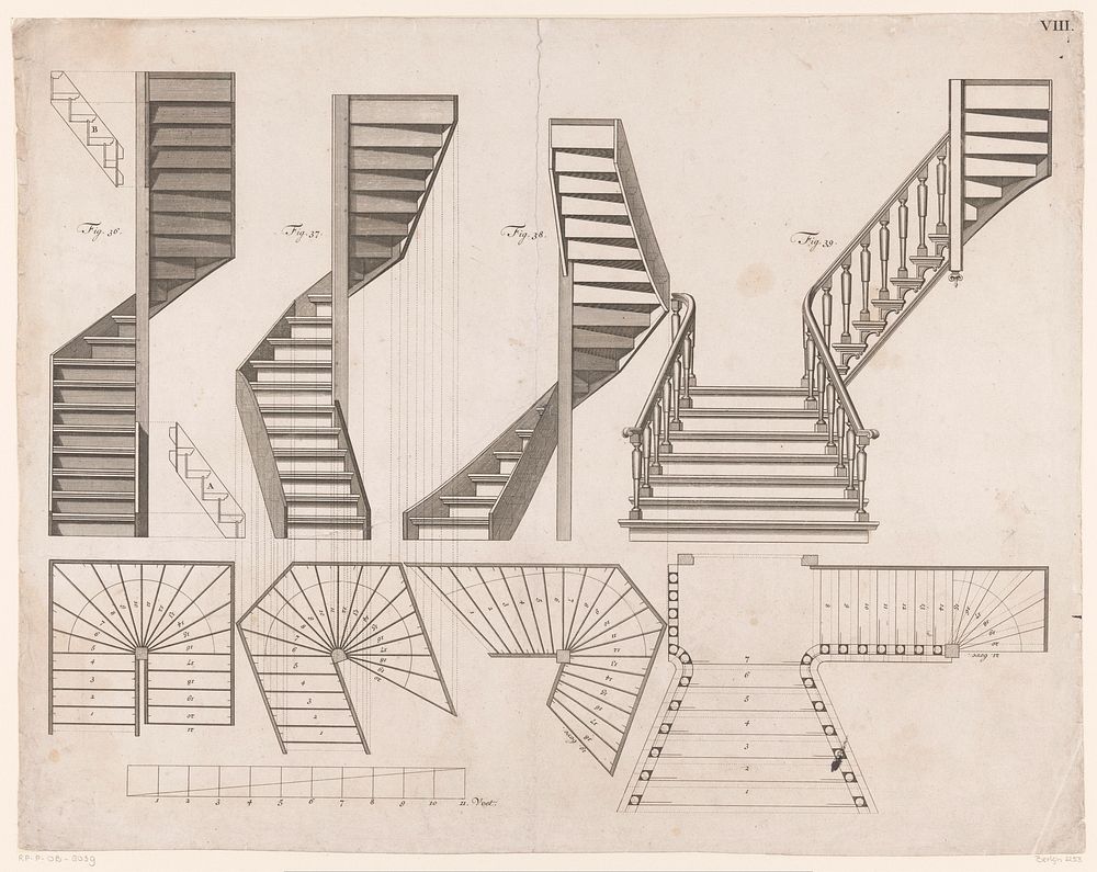 Technische tekeningen van trappen (1739) | Free Photo Illustration ...