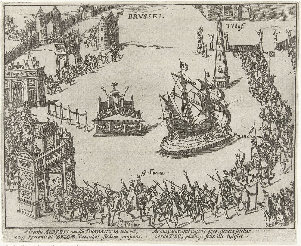 Intocht van aartshertog Albrecht te Brussel, 1596 (1613 - 1615) by Simon Frisius and Frans Hogenberg
