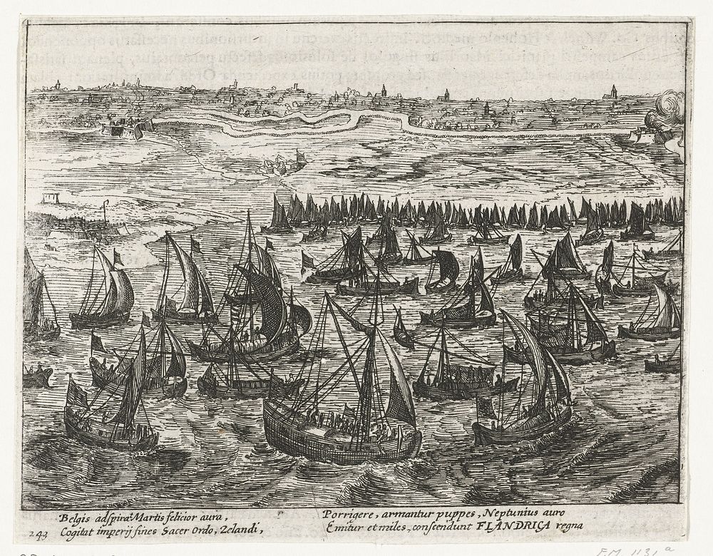 De vlootlanding bij Philippine (linkerblad), 1600 (1613 - 1615) by anonymous, anonymous and Hendrick Cornelisz Vroom