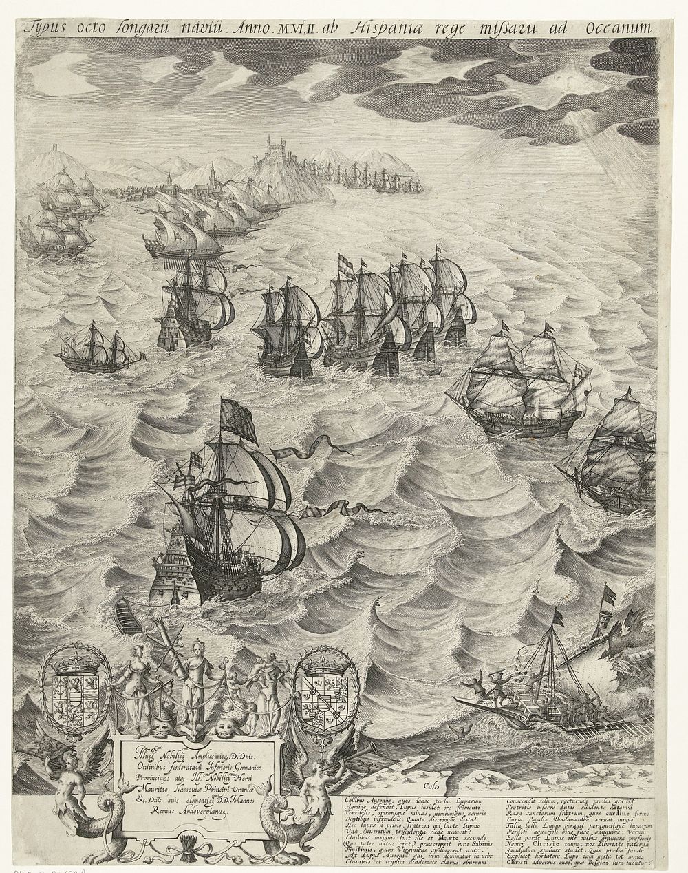 De vernietiging van de Spaanse galeien voor de Vlaamse kust (linkerblad), 1602 (1602 - 1603) by Johannes Rem, Johannes Rem…
