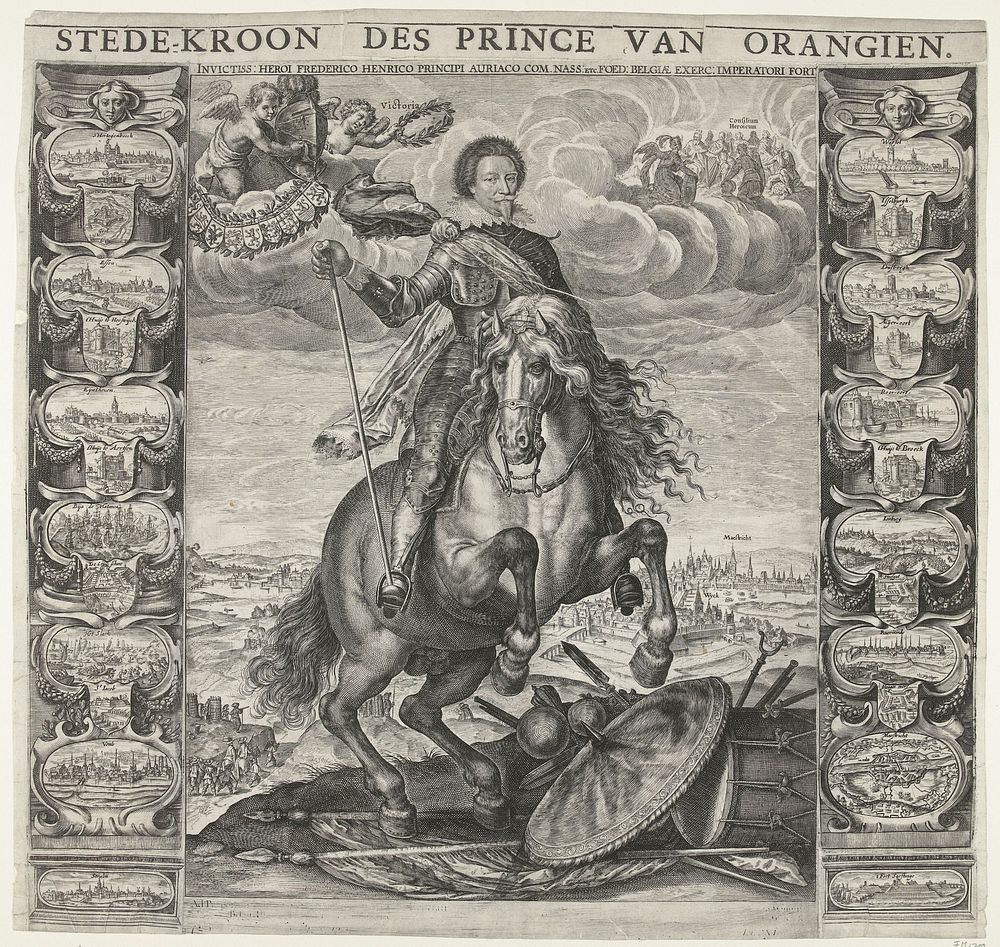Allegorisch ruiterportret van Frederik Hendrik na de verovering van Maastricht, 1632 (1632) by Crispijn van de Passe I