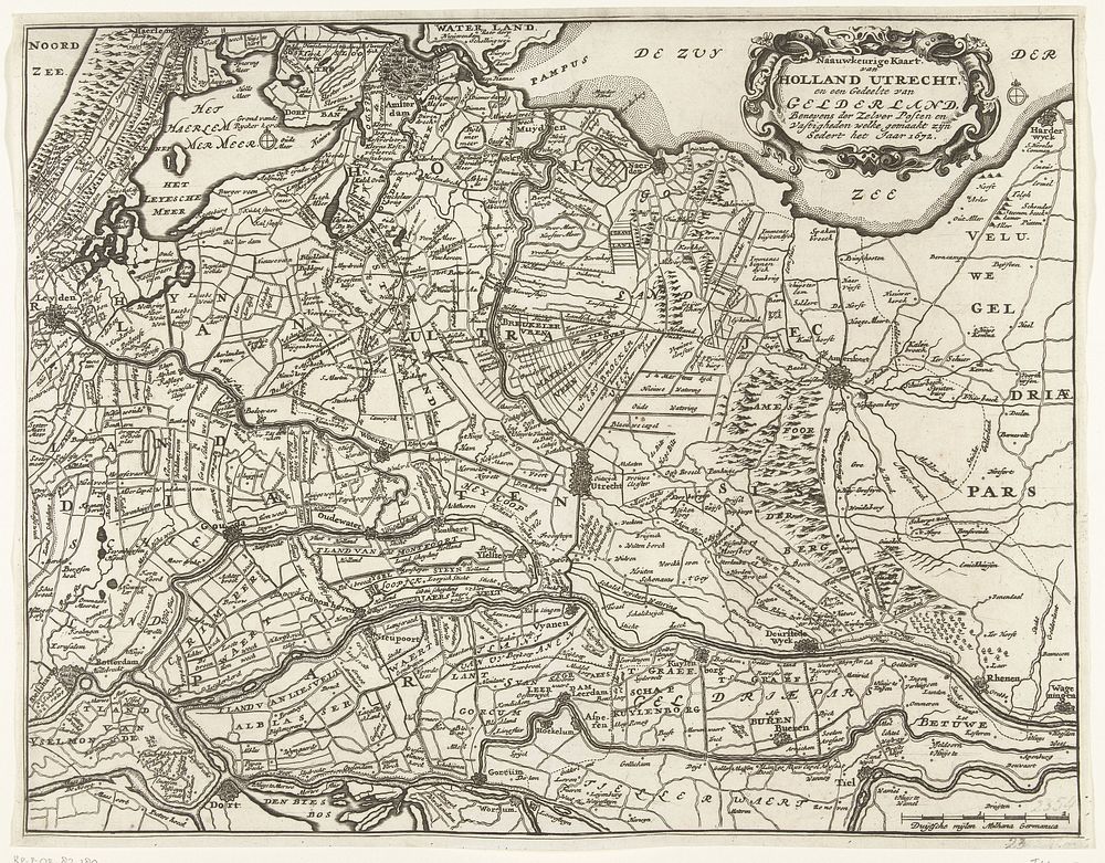 Kaart van de provincies Holland, Utrecht en Gelderland met de vestingen en forten gebouwd tijdens de oorlog in 1672 (1672 -…