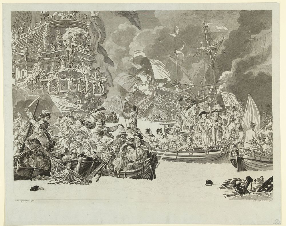 The Dutch Raid on the Medway and the Capture of the Royal Charles, 1667 (1782) by Mathias de Sallieth and Dirk Langendijk
