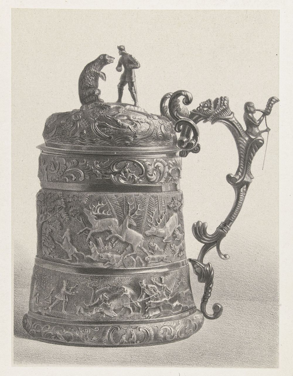 Drinkkan versierd met jachtscènes, ca. 1700 (1800 - 1863) by anonymous