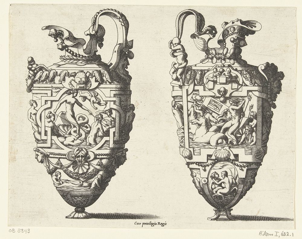 Twee kannen (c. 1542 - c. 1580) by René Boyvin, Pierre Milan, Rosso Fiorentino and Léonard Thiry