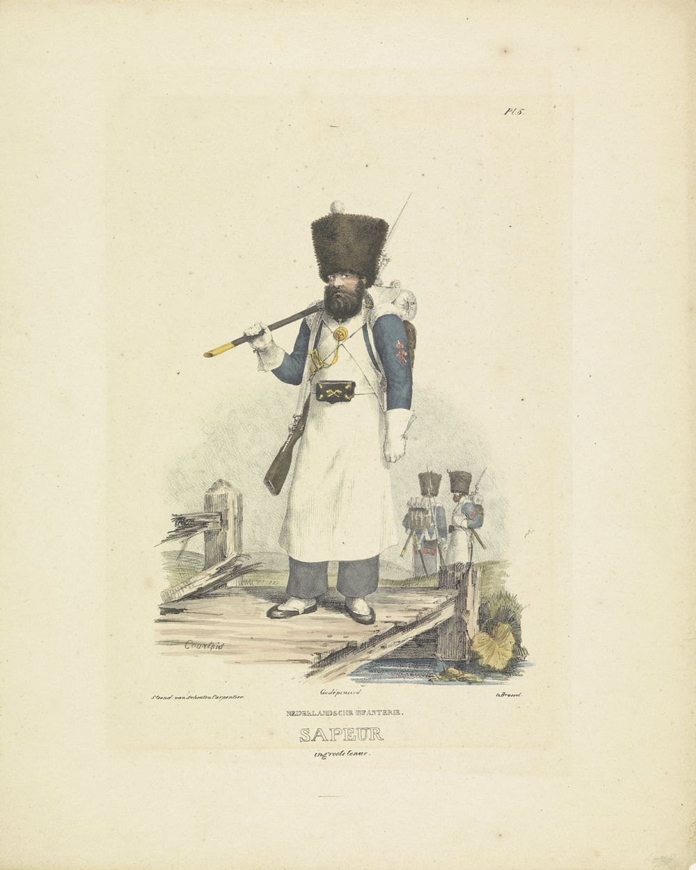 Sappeur in grote tenue, 1820-1825 (1825 - 1827) by A Courtois, Schouten Carpentier and Willem Frederik graaf van Bylandt
