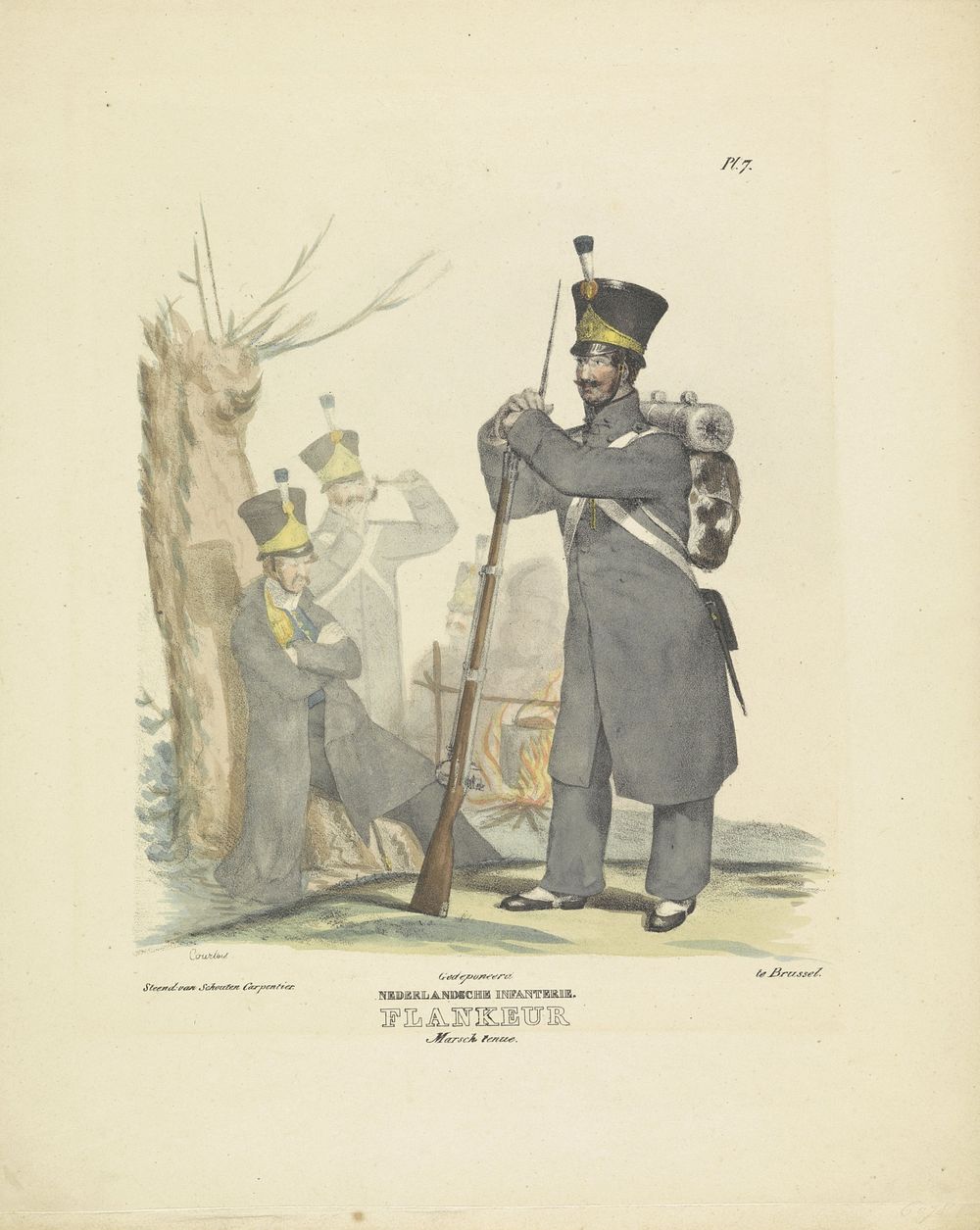 Flankeur in mars tenue, 1820-1825 (1825 - 1827) by A Courtois, Schouten Carpentier and Willem Frederik graaf van Bylandt