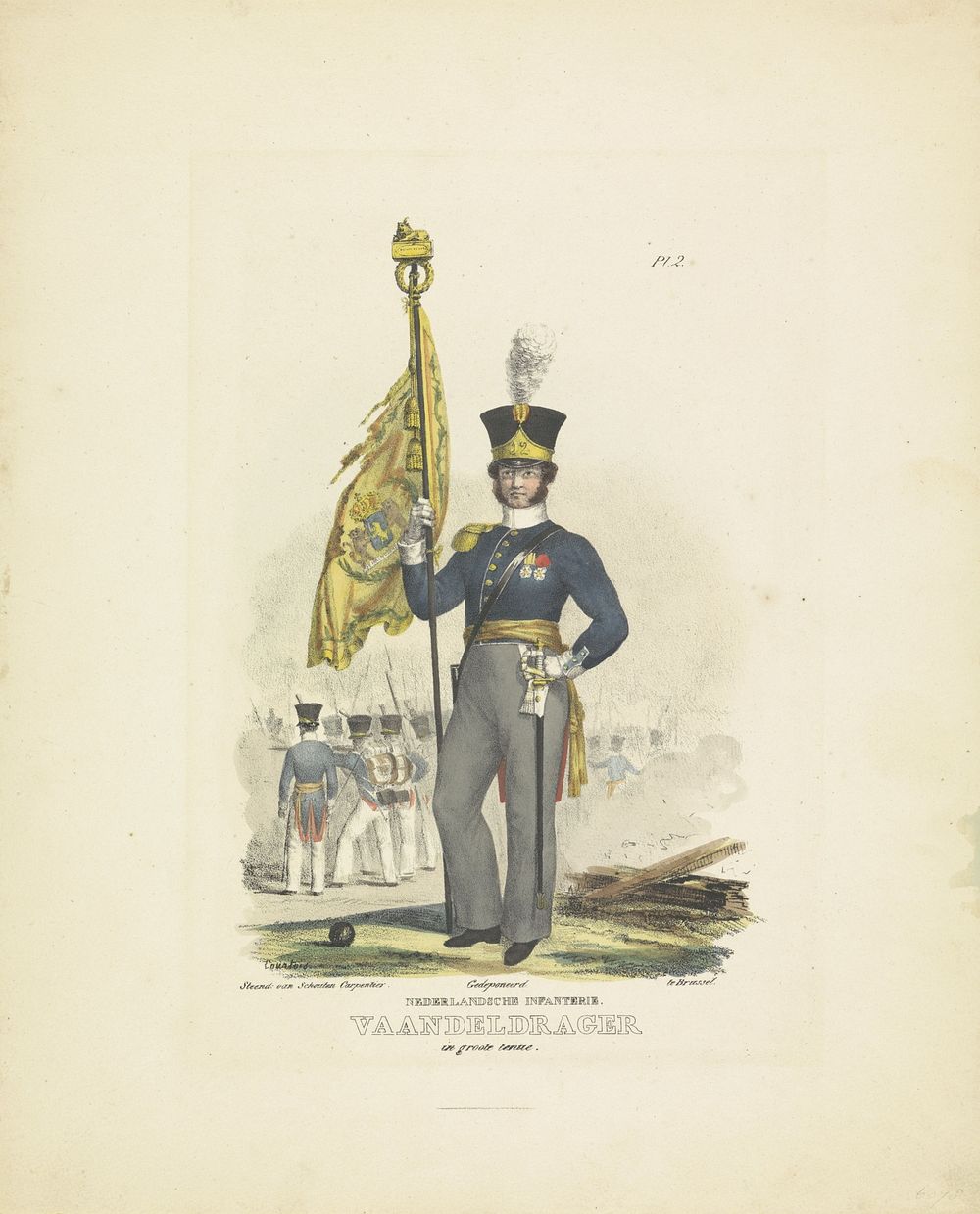 Vaandeldrager in grote tenue, 1820-1825 (1825 - 1827) by A Courtois, Schouten Carpentier and Willem Frederik graaf van…